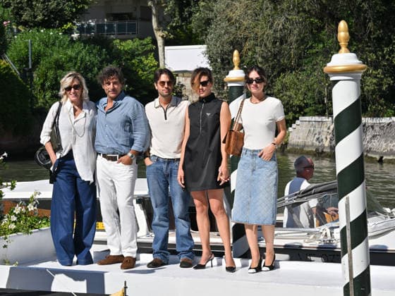 IPA88195917 - Venice, 83rd Venice International Film Festival 2026 - Day 5 - Arrivals at the Excelsior Hotel pier - Pictured: Paolo Strippoli, Romana Maggiora Vergano, Valeria Bruni Tedeschi, Adriano Giannini, Jasmine Trinca  Copyright: xManuelexMangiarottix xPoolxPhotoxEventsx08x 88195917