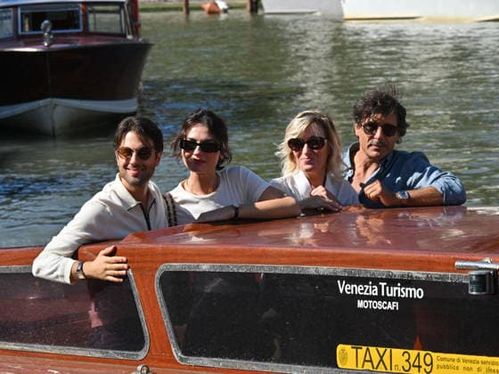 IPA88195895 - Venice, 83rd Venice International Film Festival 2026 - Day 5 - Arrivals at the Excelsior Hotel pier - Pictured: Paolo Strippoli, Romana Maggiora Vergano, Valeria Bruni Tedeschi, Adriano Giannini  Copyright: xManuelexMangiarottix xPoolxPhotoxEventsx08x 88195895