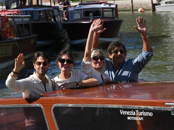 IPA88195901 - Venice, 83rd Venice International Film Festival 2026 Day 5 Arrivals at the Excelsior Hotel pier Pictured: Paolo Strippoli, Romana Maggiora Vergano, Valeria Bruni Tedeschi, Adriano Giannini  Copyright: xManuelexMangiarottix xPoolxPhotoxEventsx08x 88195901