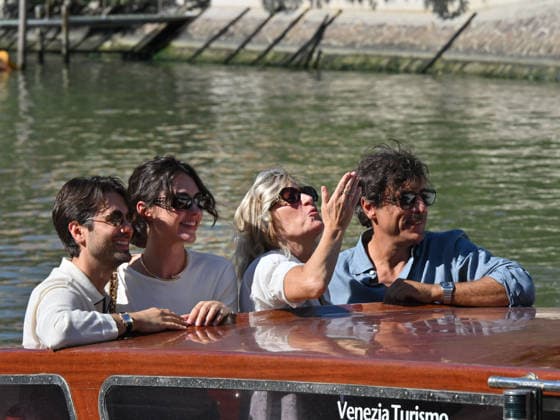 IPA88195908 - Venice, 83rd Venice International Film Festival 2026 - Day 5 - Arrivals at the Excelsior Hotel pier - Pictured: Paolo Strippoli, Romana Maggiora Vergano, Valeria Bruni Tedeschi, Adriano Giannini  Copyright: xManuelexMangiarottix xPoolxPhotoxEventsx08x 88195908