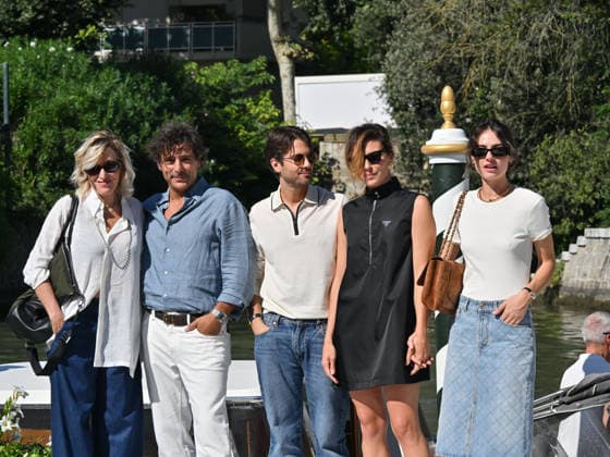 IPA88195919 - Venice, 83rd Venice International Film Festival 2026 - Day 5 - Arrivals at the Excelsior Hotel pier - Pictured: Paolo Strippoli, Romana Maggiora Vergano, Valeria Bruni Tedeschi, Adriano Giannini, Jasmine Trinca  Copyright: xManuelexMangiarottix xPoolxPhotoxEventsx08x 88195919