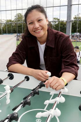 Linh Tran at the Kicken mit Herz charity soccer match to benefit the UKE s pediatric ward at Hoheluft Stadium in Hamburg, September 6, 2026 Foto:xgbrcix xFuturexImagex kicken_6902