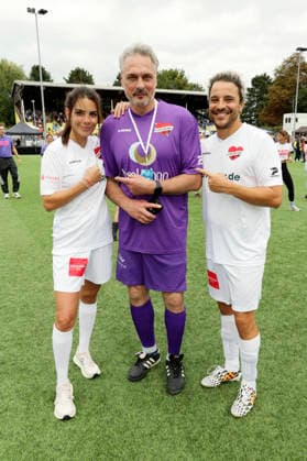 Lilli Hollunder, Tom Mir, and Kostja Ullmann at the Kicken mit Herz charity soccer match to benefit the pediatric ward at the UKE at Hoheluft Stadium in Hamburg, September 6, 2026 Foto:xgbrcix xFuturexImagex kicken_6911