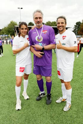 Lilli Hollunder, Tom Mir, and Kostja Ullmann at the Kicken mit Herz charity soccer match to benefit the pediatric ward at the UKE at Hoheluft Stadium in Hamburg, September 6, 2026 Foto:xgbrcix xFuturexImagex kicken_6912