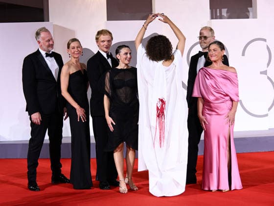 IPA88209032 - Venice, 83rd Venice International Film Festival 2026 - Night 5 - Red carpet for the film *Kvinde ukendt* (*Woman Unknown*). Pictured: Mikael Rieks, Maren Louise Käehne, Thorbjorn Hedegaard, May el-Toukhy, Mathilde Arcel, Carsten Bjornlund, and Marina Bouras  Copyright: xAlbertoxTerenghi PoolxPhotoxEvenx xPoolxPhotoxEventsx08x 88209032