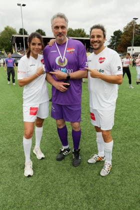 KICKEN MIT HERZ 2026 Lilli Hollunder, Tom Mir, Kostja Ullmann, Kicken mit Herz —the charity soccer match to benefit the pediatric ward at the UKE, at Hoheluft Stadium, Hamburg, September 6, 2026 Copyright: xEventpressxMPx