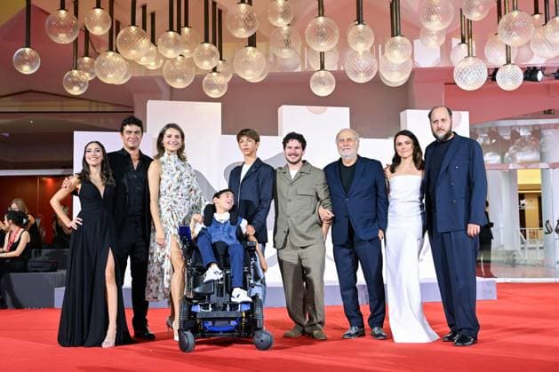 September 7, 2026, Venice, Rome, Italy: Riccardo Scamarcio, Lidiya Liberman, Andrea Aggio, Tancredi Naldini, Tommaso Landucci, Luigi Diberti, Cristina Odasso, and Fausto Russo Alesi during the red carpet for the film Children of the Monkey at the 83rd Venice International Film Festival, Venice, September 7, 2026. Venice Italy - ZUMAa289 20260907_zia_a289_480 Copyright: xMariaxLauraxAntonellix xAgfx