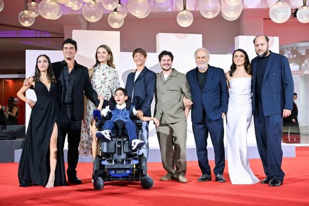September 7, 2026, Venice, Rome, Italy: Riccardo Scamarcio, Lidiya Liberman, Andrea Aggio, Tancredi Naldini, Tommaso Landucci, Luigi Diberti, Cristina Odasso, and Fausto Russo Alesi during the red carpet for the film Children of the Monkey at the 83rd Venice International Film Festival, Venice, September 7, 2026. Venice Italy - ZUMAa289 20260907_zia_a289_481 Copyright: xMariaxLauraxAntonellix xAgfx