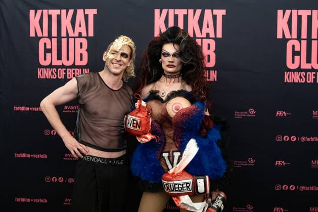 Photographer and director Philipp Fussenegger (left) with drag artist and actress Raven von Krueger at the photo call for the premiere of the film *Kitkat Club Kinks of Berlin* at the Kino International in Berlin on September 7, 2026. Premiere of the film *Kitkat Club Kinks of Berlin* at the Kino International in Berlin