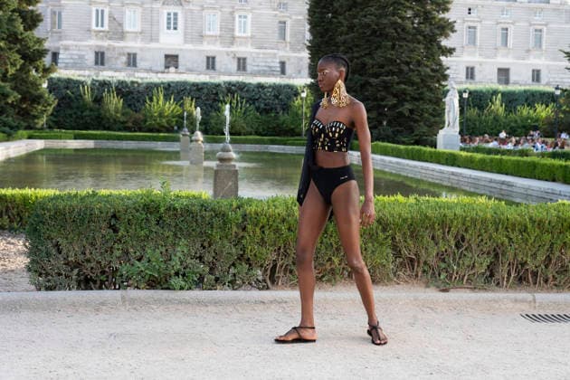 September 7, 2026, Madrid, Spain: A model parades with MadModa design during OMODA and Fashion Week Madrid in Madrid Jardines de Sabatini in Madrid. 7 of September of 2026 Spain Madrid Spain - ZUMAs197 20260907_aaa_s197_380 Copyright: xAtilanoxGarciax