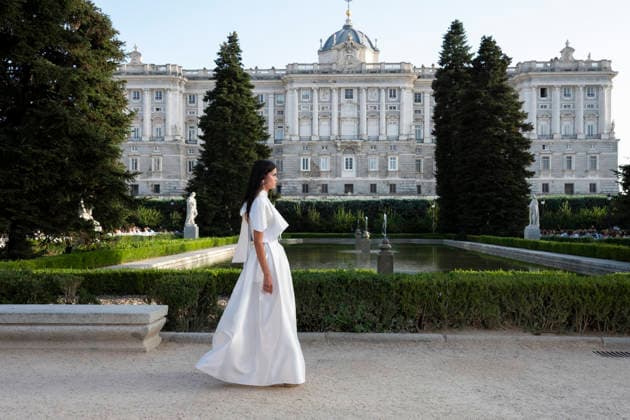 September 7, 2026, Madrid, Spain: A model parades with MadModa design during OMODA and Fashion Week Madrid in Madrid Jardines de Sabatini in Madrid. 7 of September of 2026 Spain Madrid Spain - ZUMAs197 20260907_aaa_s197_385 Copyright: xAtilanoxGarciax
