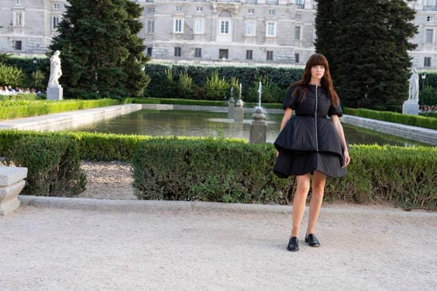 September 7, 2026, Madrid, Spain: A model parades with MadModa design during OMODA and Fashion Week Madrid in Madrid Jardines de Sabatini in Madrid. 7 of September of 2026 Spain Madrid Spain - ZUMAs197 20260907_aaa_s197_393 Copyright: xAtilanoxGarciax