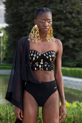 September 7, 2026, Madrid, Spain: A model parades with MadModa design during OMODA and Fashion Week Madrid in Madrid Jardines de Sabatini in Madrid. 7 of September of 2026 Spain Madrid Spain - ZUMAs197 20260907_aaa_s197_397 Copyright: xAtilanoxGarciax