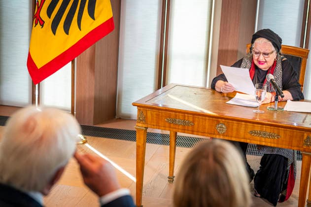 Hanna Schygulla, EUR, Germany, Berlin, September 8, 2026 Actress Hanna Schygulla reads from the works of László Krasznahorkai Presentation of the Grand Cross of Merit with Star of the Order of Merit of the Federal Republic of Germany to Nobel Prize laureate in Literature László Krasznahorkai by President Steinmeier