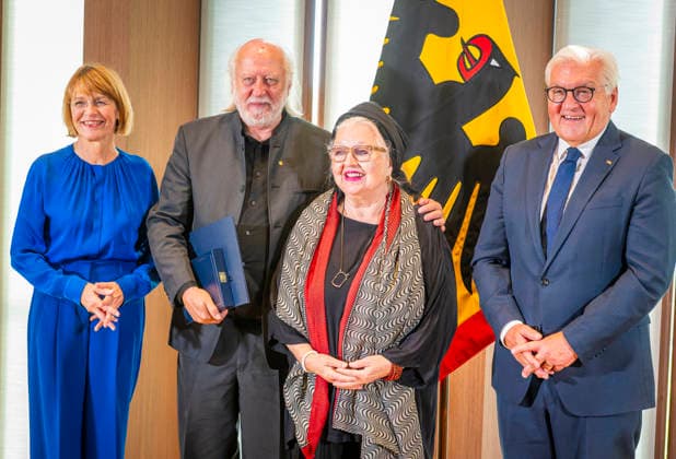 Elke Büdenbender, László Krasznahorkai, Hanna Schygulla, President Steinmeier, EUR, Germany, Berlin, September 8, 2026 Presentation of the Grand Cross with Star of the Order of Merit of the Federal Republic of Germany to Nobel Prize in Literature laureate László Krasznahorkai by President Steinmeier