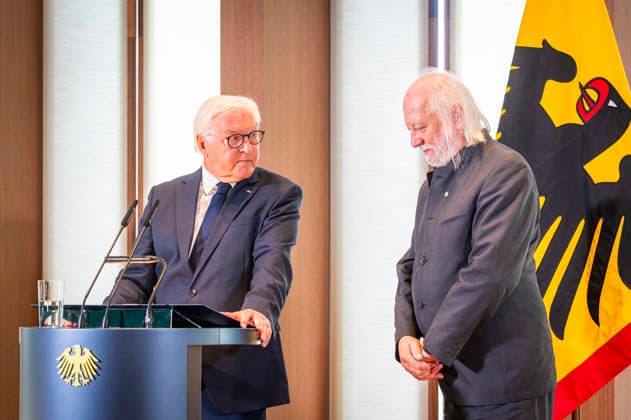 President Steinmeier and László Krasznahorkai, Berlin, Germany, September 8, 2026: Presentation of the Grand Cross with Star of the Order of Merit of the Federal Republic of Germany to Nobel Prize in Literature laureate László Krasznahorkai by President Steinmeier