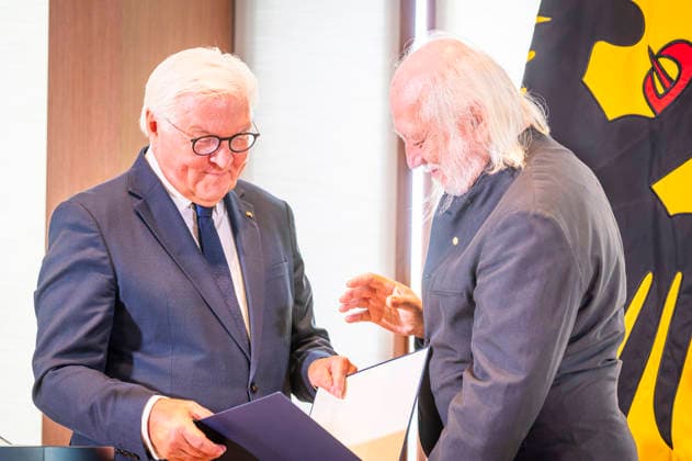 President Steinmeier and László Krasznahorkai, Berlin, Germany, September 8, 2026: Presentation of the Grand Cross with Star of the Order of Merit of the Federal Republic of Germany to Nobel Prize in Literature laureate László Krasznahorkai by President Steinmeier