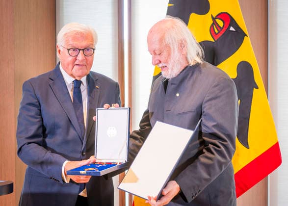 President Steinmeier and László Krasznahorkai, Berlin, Germany, September 8, 2026: Presentation of the Grand Cross with Star of the Order of Merit of the Federal Republic of Germany to Nobel Prize in Literature laureate László Krasznahorkai by President Steinmeier