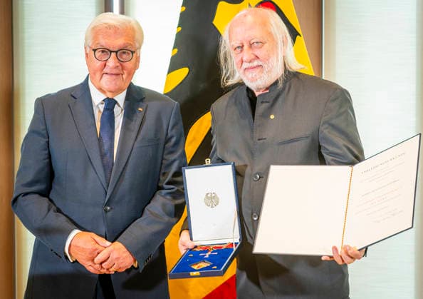 President Steinmeier and László Krasznahorkai, Berlin, Germany, September 8, 2026: Presentation of the Grand Cross with Star of the Order of Merit of the Federal Republic of Germany to Nobel Prize in Literature laureate László Krasznahorkai by President Steinmeier