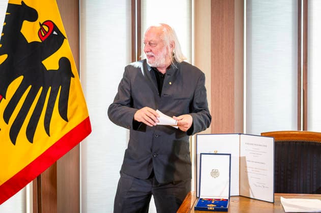 President Steinmeier and László Krasznahorkai, Berlin, Germany, September 8, 2026: Presentation of the Grand Cross with Star of the Order of Merit of the Federal Republic of Germany to Nobel Prize in Literature laureate László Krasznahorkai by President Steinmeier