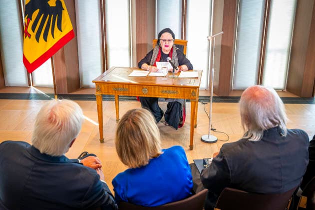Hanna Schygulla, EUR, Germany, Berlin, September 8, 2026 Actress Hanna Schygulla reads from the works of László Krasznahorkai Presentation of the Grand Cross of Merit with Star of the Order of Merit of the Federal Republic of Germany to Nobel Prize in Literature laureate László Krasznahorkai by President Steinmeier