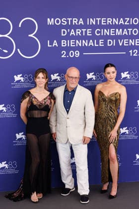 News - Musk Photocall - The 83rd Venice International Film Festival Director Alex Gibney (C), Ashley St. Clair (R) and Zoe Schiffer attend the photocall of Musk presented out of competition at the 83rd International Venice Film Festival, at Venice Lido on September 8, 2026. Photo: Cinzia Camela. Lido di Venezia Palazzo del Casino Italy Copyright: xCinziaxCamelax xLiveMediax LPN_2658723