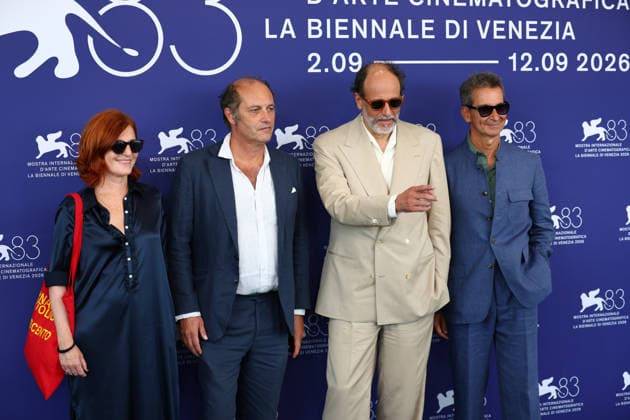 September 8, 2026, Venice Lido, Veneto, Italy: LUCA GUADAGNINO pose with Francesco Melzi dÃ¢â‚¬â ¢Eril, David Zerat and Ilan Amouyal during the photocall of the movie Joie de Vivre at the 83rd Venice Film Festival at Sala Grande in Venice Lido, Italy Venice Lido Italy  - ZUMAc179 20260908_zep_c179_153 Copyright: xMickaelxChavetx