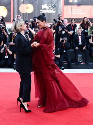 IPA88279721 - Venice, 83rd Venice International Film Festival 2026 - Night 7. Red carpet for the film Bunker. Pictured: Greta Scarano, Rocio Munoz Morales  Copyright: xAlbertoxTerenghi PoolxPhotoxEvenx xPoolxPhotoxEventsx08x IPA88279721