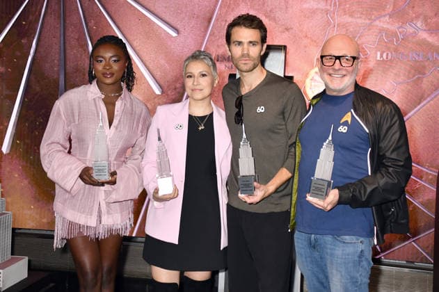 NEW YORK, NY - SEPTEMBER 8: Celia Rose Gooding, Melissa Navia, Paul Wesley and Akiva Goldsman pictured as the cast of Star Trek light the Empire State Building in celebration of the 60th Anniversary of Star Trek on September 8, 2026 in New York City. Copyright: xmpi099 MediaPunchx