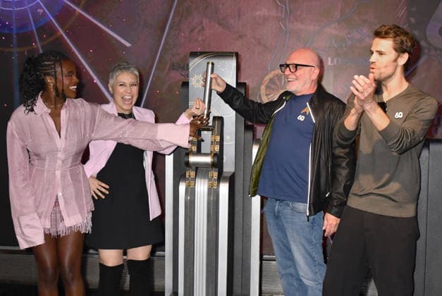 NEW YORK, NY - SEPTEMBER 8: Celia Rose Gooding, Melissa Navia, Akiva Goldsman and Paul Wesley pictured as the cast of Star Trek light the Empire State Building in celebration of the 60th Anniversary of Star Trek on September 8, 2026 in New York City. Copyright: xmpi099 MediaPunchx