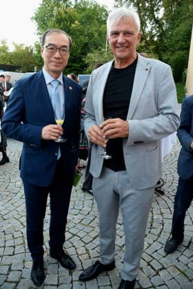 Prof. Dr. Ian Tsing, Director General, Taipei Representative Office in Taiwan; Matthias Helwig, Festival Director, Starnberg; September 8, 2026, Schlossberghalle; 20th Five Lakes Film Festival Taiwan Evening, in cooperation with the Taipei Representative Office in the Federal Republic of Germany, Munich Office; hosted by Dr. Ian Tsing Director General Photo: Starnberg