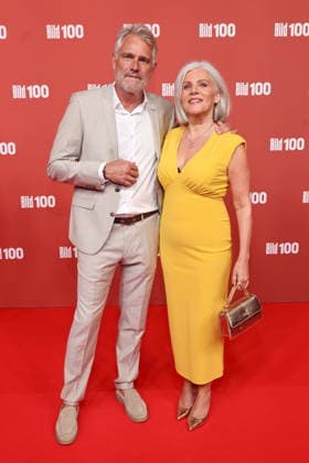 September 8, 2026, Frank Spothelfer and Birgit Schrowange on the red carpet at BILD100 2026, Axel Springer New Building, Berlin, Berlin