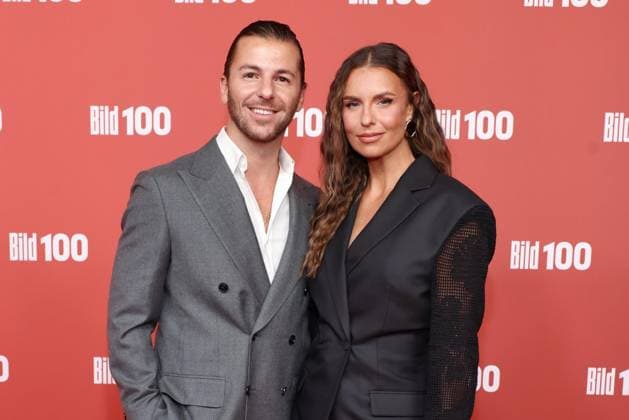 September 8, 2026, Riccardo Basile and Laura Wontorra on the red carpet at BILD100 2026, Axel Springer s new building, Berlin, Berlin