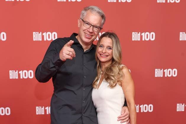 September 8, 2026, Frank Thelen and Nathalie Thelen Sattler on the red carpet at BILD100 2026, Axel Springer New Building, Berlin, Berlin