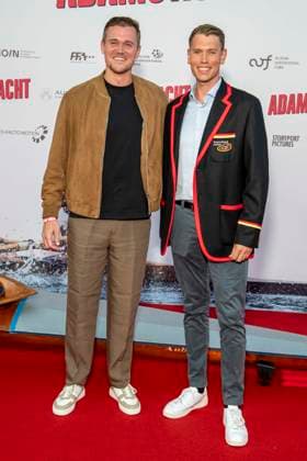 ABB ADAMSACHT: Andreas Kuffner and Olaf Roggensack appear on the red carpet at the Berlin premiere of the feature film *Adams Acht* at the Zoo Palast movie theater on September 8, 2026, in Berlin, Germany