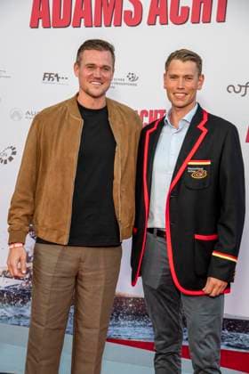 ABB ADAMSACHT: Andreas Kuffner and Olaf Roggensack appear on the red carpet at the Berlin premiere of the feature film *Adams Acht* at the Zoo Palast movie theater on September 8, 2026, in Berlin, Germany
