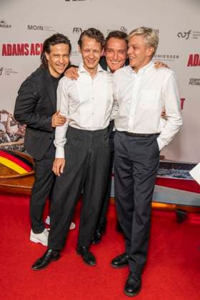 ABB ADAMSACHT s Karim Sebastian Elias, Felix Kammerer, Oliver Masucci, and Leonhard Kunz appeared on the red carpet at the Berlin premiere of the feature film *Adams Acht* at the Zoo Palast cinema on September 8, 2026, in Berlin, Germany