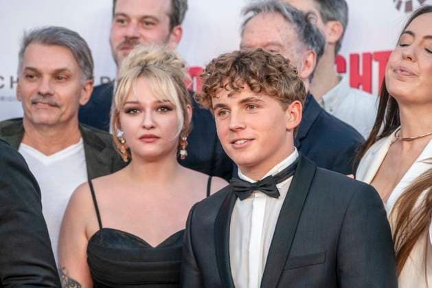 ABB ADAMSACHT: Paula Stellar and Vito Wiesner on the red carpet at the Berlin premiere of the feature film *Adams Acht* at the Zoo Palast cinema on September 8, 2026, in Berlin, Germany