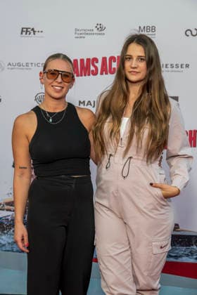 ABB ADAMSACHT: Jessica Scholz and Annie Schmitz on the red carpet at the Berlin premiere of the feature film *Adams Acht* at the Zoo Palast movie theater on September 8, 2026, in Berlin, Germany