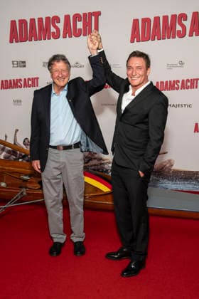 ABB ADAMSACHT: Oliver Masucci and Klaus Bittner appear on the red carpet at the Berlin premiere of the feature film *Adams Acht* at the Zoo Palast movie theater on September 8, 2026, in Berlin, Germany