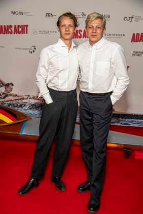 ABB ADAMSACHT: Felix Kammerer and Leonhard Kunz appear on the red carpet at the Berlin premiere of the feature film *Adams Acht* at the Zoo Palast theater on September 8, 2026, in Berlin, Germany