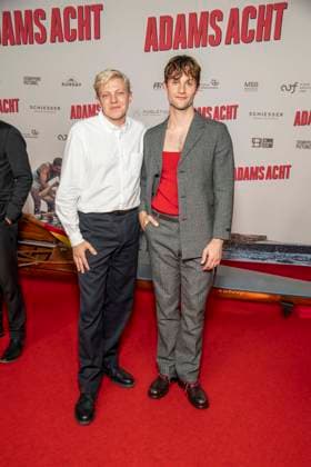 ABB ADAMSACHT: Leonhard Kunz and Nick Romeo Reimann appeared on the red carpet at the Berlin premiere of the feature film *Adams Acht* at the Zoo Palast movie theater on September 8, 2026, in Berlin, Germany