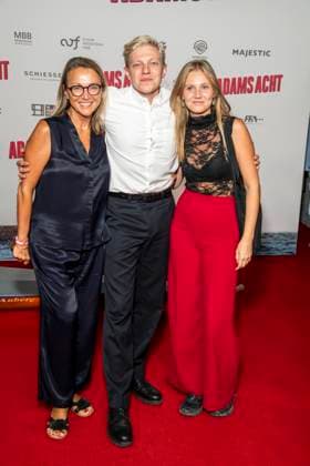 ABB ADAMSACHT: Illona Christina Schulz, Leonhard Kunz, and Jelena Kunz appeared on the red carpet at the Berlin premiere of the feature film *Adams Acht* at the Zoo Palast movie theater on September 8, 2026, in Berlin, Germany