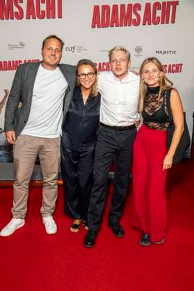 ABB ADAMSACHT: Julian Kunz, Illona Christina Schulz, Leonhard Kunz, and Jelena Kunz appeared on the red carpet at the Berlin premiere of the feature film *Adams Acht* at the Zoo Palast movie theater on September 8, 2026, in Berlin, Germany.