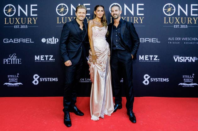 September 8, 2026, Bonn Jörn Schlönvoigt with Domenica and Roberto Graci Maldonado at the Private Summer Gathering by One Luxury at Villa Stella Rheni in Bonn, North Rhine-Westphalia, Germany