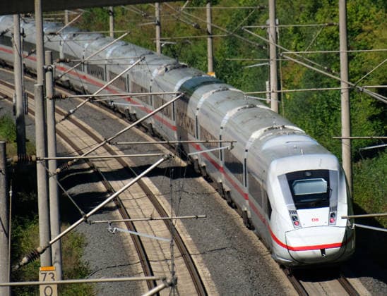 Insights from a train ride starting at Göttingen Central Station and ending at Hanover Central Station on the ICE route near Northeim; a train trip in Germany on the ICE