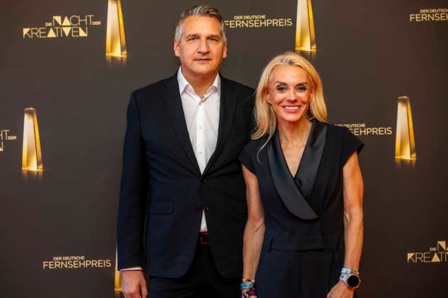 ABB KREATIVE Inga Leschek, Chief Content Officer at RTL, accompanied by a male guest on the red carpet at the Night of the Creatives gala for the 2026 German Television Award at the Flora on September 8, 2026, in Cologne, North Rhine-Westphalia, Germany