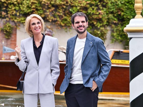 IPA88309625 - Venice, 83rd Venice International Film Festival 2026 - Day 8 - Arrivals at the Excelsior Hotel pier - Pictured: Emanuela Fanelli , Valerio Vestoso  Copyright: xSimonexComix xPoolxPhotoxEventsx08x IPA88309625