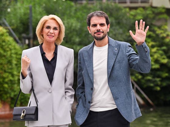 IPA88310380 - Venice, 83rd Venice International Film Festival 2026 - Day 8 - Arrivals at the Excelsior Hotel s pier - Pictured: Emanuela Fanelli, Valerio Vestoso  Copyright: xManuelexMangiarottix xPoolxPhotoxEventsx08x IPA88310380