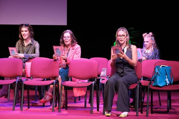 Jasper Middendorf, Angela Roy, Linda Hesse, and Julia Lindholm at the photo shoot for the comedy *Männerbeschaffungsmaßnahmen* at the Winterhuder Fährhaus theater in Hamburg; four women rediscover their hopes and feelings during a seminar they attend together—a play filled with music, featuring many hits and evergreens, The premiere is on September 11, 2026, Hamburg,